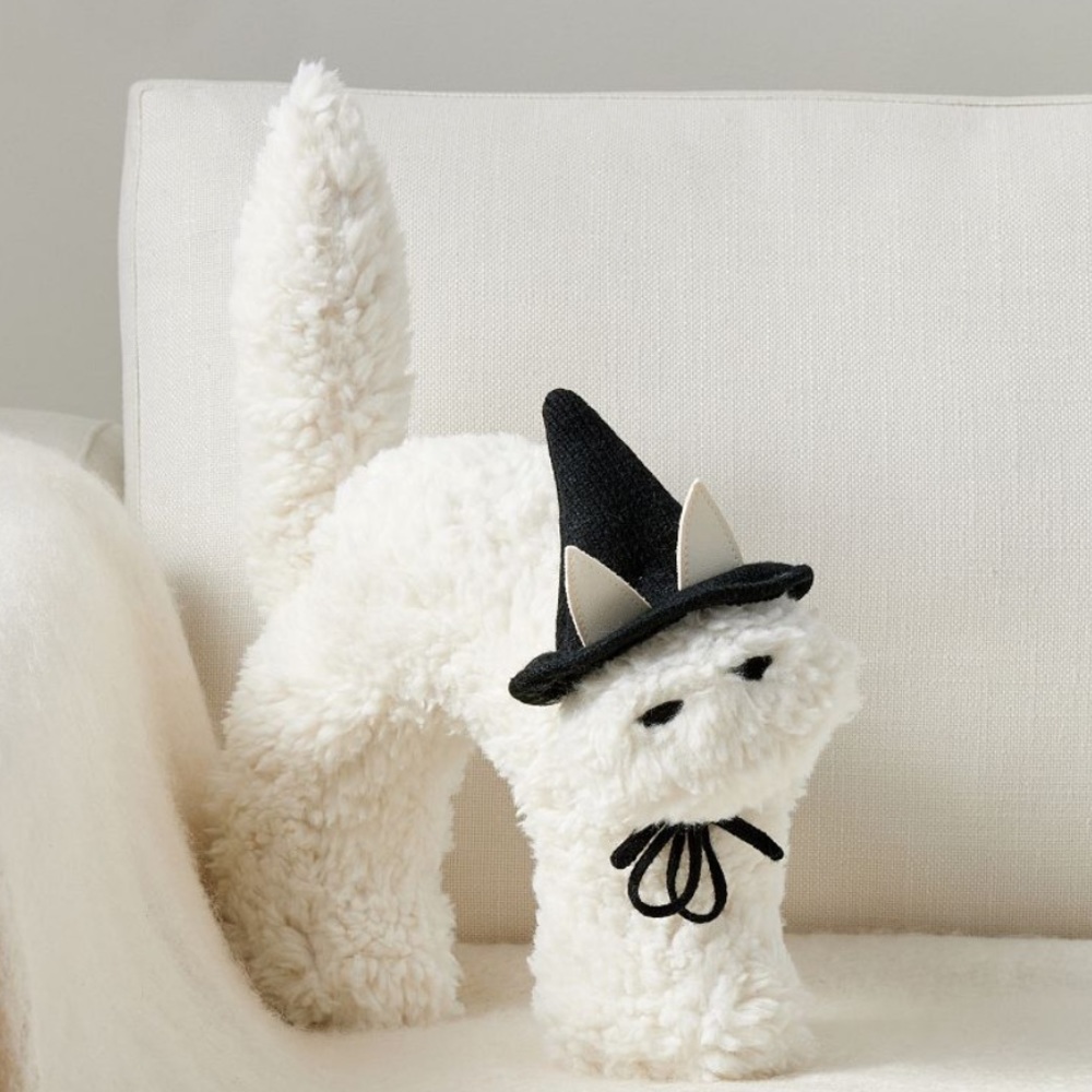 Pottery Barn Spooky Cat In Witches Hat Cozy Halloween Pillow New